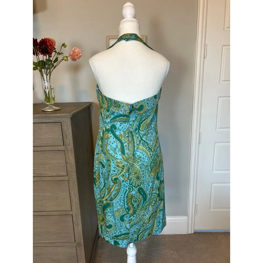 Alyn Paige | Blue/Green Paisley Halter Sheath Dress | 9/10 - Picture 7 of 12